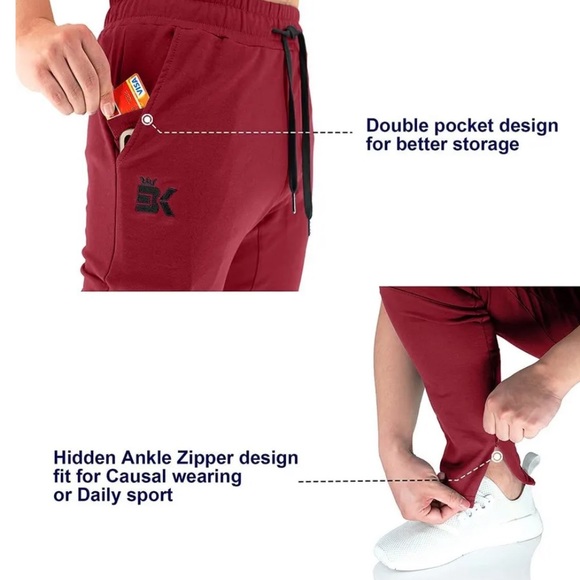 BROKIG Mens Jogger Sport Pants| Red| Large - Picture 3 of 3